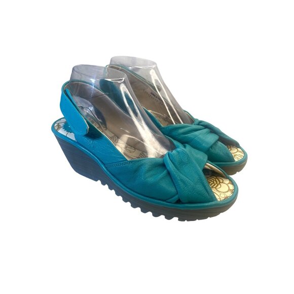 Fly London Shoes - Fly London Yakin Wedge Leather Shoes Blue Turquoise Color Ladies Size 40 / 9.5 A